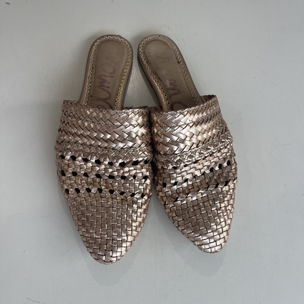 Sam Edelman Rose Gold Natalya Flat Mules Size 8.5 Leather Boho MSRP $100